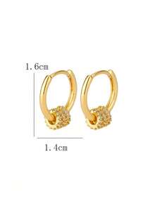 1 Pair Women's Gold Hoop Earrings, Interchangeable Geometric Earrings, Detachable Diamond Waist Chain, 18K Gold Plated, 3 Wearing Styles In 1 Pair - Yellow Gold - View 5
