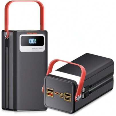 Portable Power Station 166Wh 22.5W Fast Charging Power Bank With Built-In Cables For IPhone/Android/ 45000mAh Battery Solar Generator With LED Light For Camping RV Home Travel