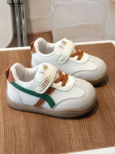 Zapatillas deportivas para niños pequeños - Correa ajustable, parte superior de malla transpirable, diseño de bloques de color, suela cómoda antideslizante para uso diario casual