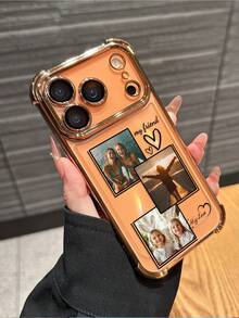 Summer 1 Personalized Customized Three Photo Name Text Anti Drop Transparent Orange Full Edge Lens Phone Case, Compatible With IPhone 17/Air/17pro/17promax/16/16pro/16plus/16promax/15/14/13/12/11 And Other Models, Suitable For Gifting To Friends 2026 Valentine's Day - Orange - View 4