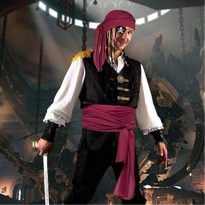 Set 3 buc. eșarfă de pirat, pălărie, accesorii, curea de pirat, decor din material moale, potrivit pentru carnaval și petrecere cu tematică pirat