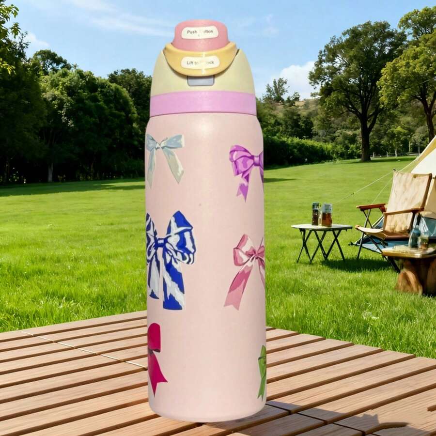 32oz Printed Insulated Water Bottles Features A Variety Of Eye-Catching Designs, Including Colorful Floral And Cartoon Patterns. The Portable Handle Fits Into Car Cup Holders, And The Large 32-Ounce Capacity Is Enough To Meet Your Hydration Needs Throughout The Day. It's A Stylish And Practical Drinking Companion For Commuting, The Office, Outdoor Camping, And Road Trips. - 粉色 - 查看 1