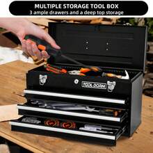 20.3inch Metal Tool Box With Drawers Portable Steel Metal Tool Box With Protective Liner And Metal Latch Closure And Lock For Garage, Home And Warehouse (Black-3 Drawers) - Black - View 4