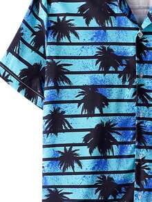Men's Striped Tropical Print Casual Outdoor Shirt - Mint Blue - View 4