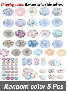 5pcs/4pcs/1pc Waterproof EVA Plastic Shower Cap, Elastic Reusable Swimming Cap, Beauty Salon SPA Lace Elastic Band Print Cap/Shower Cap - Multicolor - View 2