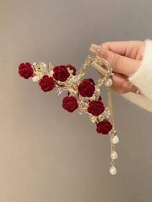 Large Rose-Shaped Hair Clip, Versatile And Stylish, Suitable For Girl, Metal, For The Back Of The Head, Hair Bun, Hair Claw, French Style Hair Accessory.