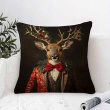 1pc 17.72x17.72inch Ultra Soft Plush Pillow Cover | Elegant Animal Pattern, Zipper Closure, Machine Washable (Pillow Insert Not Included) - Multicolor - View 4