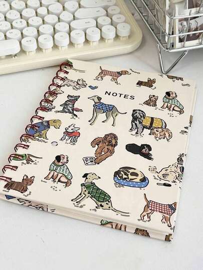 1 pièce Cahier à spirale mignon avec chiot, apparence haut de gamme, unique et pratique, A5, B5 bloc-notes détachable, fournitures scolaires, rentrée des classes, cadeaux d'Halloween, cadeaux de Noël