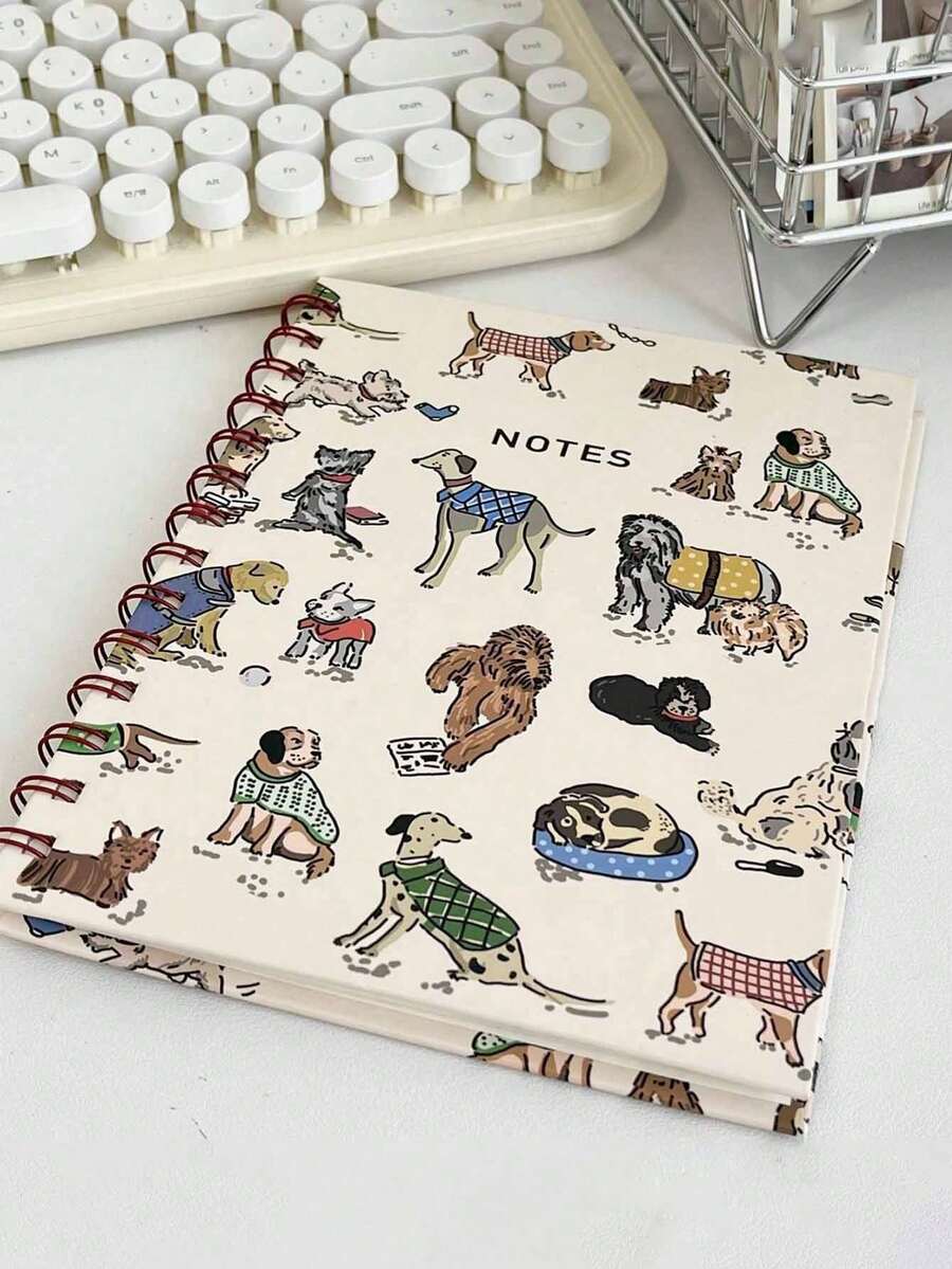 1本可爱小狗螺旋笔记本，外观高端，独特实用，A5/B5可拆卸记事本，学习用品，返校季礼物，万圣节礼物，圣诞节礼物 - 彩色 - 查看 1