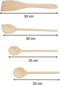 Set di utensili da cucina in legno composto da quattro pezzi: una pala e un cucchiaio da 20 cm, 25 cm e 30 cm. - Castano - Visualizzare 8