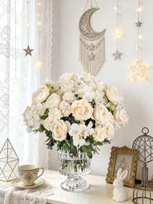 1/3PCS 11.8inch Artificial Peony, Rose Bouquet, Flower Bud, Hydrangea Bouquet, Valentine's Day Embroidered Ball, Various Flowers, Birthday Party, Party, Wedding Flower Basket, Bride Holding Flowers, Home Decoration, Restaurant, Bedroom, Windowsill, Vase Decoration, Valentine's Day And New Year Decoration, Outdoor Garden, Back To School Season, Rama Decoration