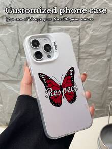 1 pieza Funda de teléfono protectora con lente hueca blanca y texto de mariposa personalizado, compatible con iPhone 17 Air, 16, 15, 14, 13, 12, 11 Pro Max - Blanco - Ver 4