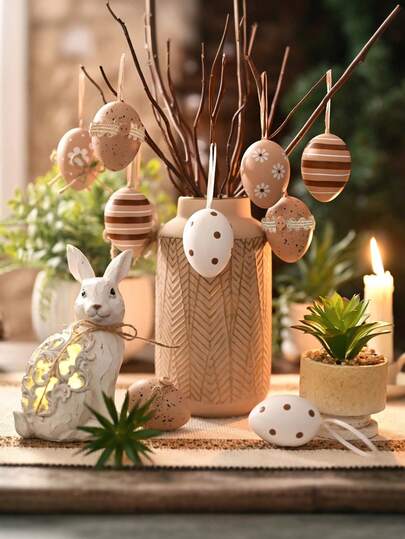 12pcs/Set Easter Eggs Decorations, Includes 6cm/2.36in Plastic Eggs For Easter Decor, Brown And White Ornaments, Suitable For Easter Baskets, Spring Decorations And Easter Gifts.