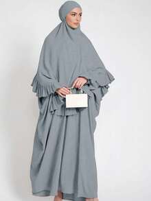 2 piezas Hiyab musulmán + Abaya con dobladillo plisado, diseño clásico y versátil para uso diario, oración, todas las estaciones - Multicolor - Ver 10