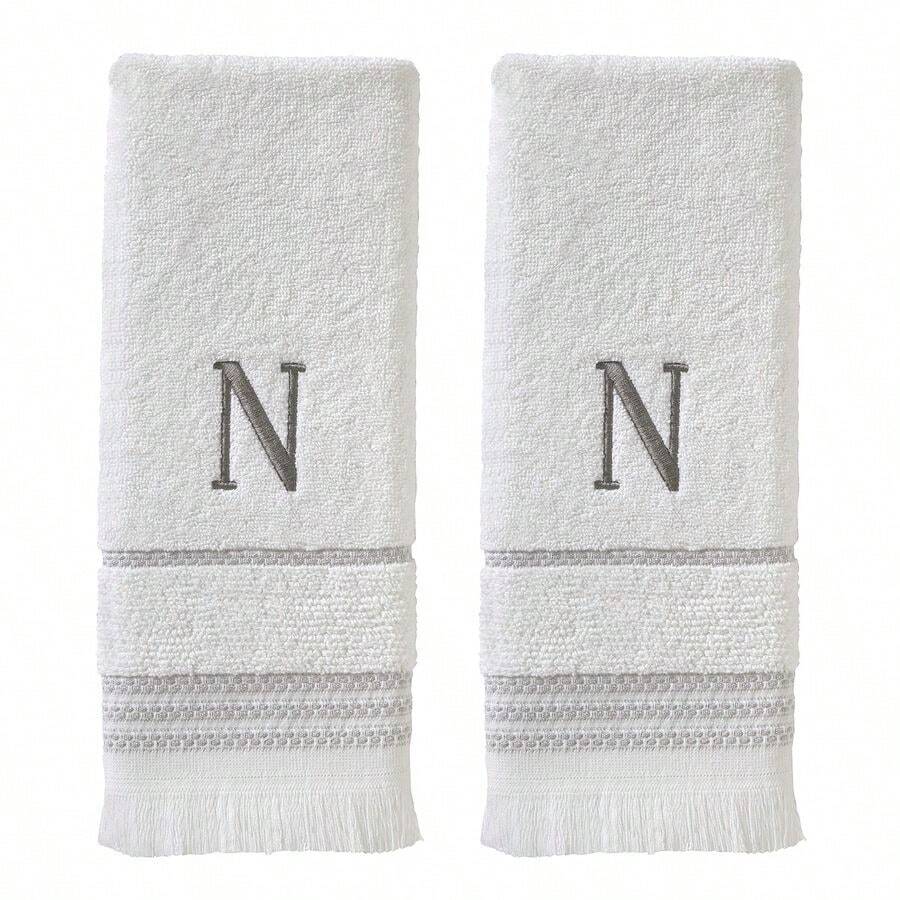 Casual Monogram Hand Towel Set, N, 16x26, White 2 Count - 16x26HandTowelSetN - View 1
