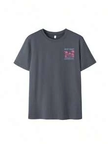 Women's New Casual Round Neck Short Sleeve-Shirt, Simple Versatile Tree Slogan Print, Suitable Daily Wear. Women's Vacation Style Printed-ShirtSports Short Sleeves - 深灰色 2 - 查看 4