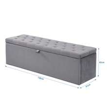 Samt, Polsterbank, Gepolsterte Sitzbank, Betthocker, Bank Mit Stauraum, Gray 138 X 41 X 42 Cm - Grey - View 2