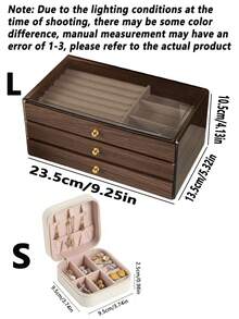 1个复古三层木质首饰盒，黑胡桃木首饰收纳盒，玻璃防尘首饰盒，桌面首饰整理盒，大容量抗氧化首饰盒 - 彩色 - 查看 10