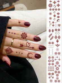 3 hojas de pegatinas de tatuaje de henna marrón, tatuajes temporales de henna, tatuajes de mandala impermeables para manos, para maquillaje de mujeres, bodas, novias, festivales, vacaciones, atuendos, favores y accesorios musulmanes - Marrón - Ver 9