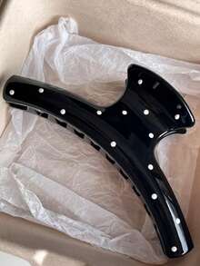 2个/1个 4.41英寸/11.2厘米 亮粉色和黑色波点图案优雅塑料发夹，多功能时尚配饰，适合日常、休闲、派对、通勤、度假、洗脸、化妆、搭配服装（单面标签）女士发爪优雅爪夹节日必备发饰 - 彩色 - 查看 3