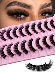 10 Pairs DD Curl Russian Strip Lashes Fluffy Cat Eye Lashes Volume False Eyelashes DD Curl Dramatic Messy Faux Mink Fake Lashes Make Up - russian strip lashes - View 3