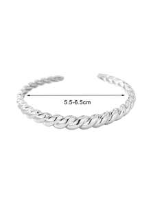 Charm-In Women's Gold-Plated Braided Texture Open Bangle, Fashion Jewelry For Daily Outfit, Party Accessories, Great Gift For Girlfriend, Best Friend, Holiday - Silver - View 5