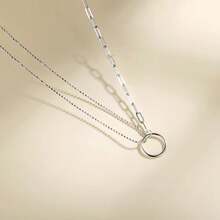 1条S925纯银圆形双层不对称链条项链，简约风格，独特迷人，闪亮个性，适合日常佩戴、夏季派对、特殊场合，珠宝首饰，派对配饰，简约珠宝，独特项链，镀金项链，工艺精湛，时尚珠宝，个性项链，购物礼物，时尚爱好者的理想之选。 - 雙層項鍊 - 查看 5