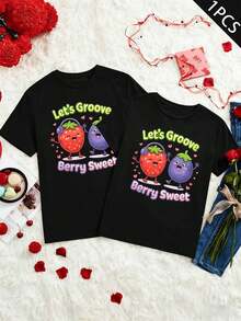 T-shirt coordinata con stampa grafica nei colori delle bacche, girocollo coordinato, vestibilità comoda, casual, stampa accattivante - UomoNero-1PC - Visualizzare 2