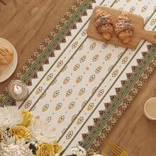 1 件波西米亚风花卉艺术桌旗，波西米亚农舍风格厨房餐桌装饰，季节性家居派对装饰 - 多色3 - 查看 7