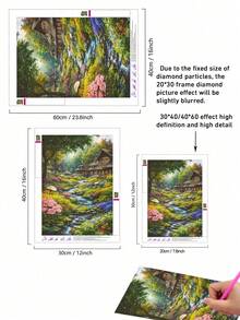 |5D DIY Diamond Painting|Enchanted Forest Cottage With Stream & Vibrant Wildflowers DIY Diamond Art Kit, Sunlit Green Backdrop & Colorful Floral Accents Canvas Wall Art Print. Home Decor Diamond Painting, Mosaic Kit, DIY Your Own Wall Art - Multicolor - View 4