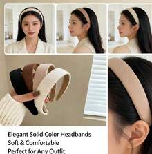4pcs 38cm/14.96in Circumference Women's Vintage Elegant Solid Color Headbands, Fashion Versatile Hair Accessories Suitable For Daily Wear, Washing Face, Makeup, Outfit Matching ,Head Piece - 彩色 - 查看 2
