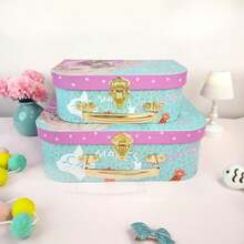 2pcs Pink Cherry Design Creative Capacity Plaid Paper Storage Gift Box, Girly Pink Multi-Pattern Layered Jewelry Toy Storage Box, Ideal Birthday Wedding Gift - Multicolor - View 3