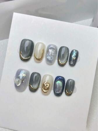 10 st handgjorda nagelklistermärken, blått kattögonmönster, mystiska och charmiga, skonsamma och söta, minimalistiska och bekväma, avtagbara och återanvändbara, lämpliga för kvinnor, lämpliga för semester eller vardagsbruk