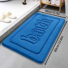 1pc Bathroom Memory Foam Flannel Bath Mat, Non-Slip Absorbent Bathroom Rug - Sky Blue - View 11