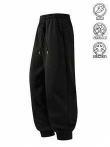Pantalones deportivos casuales básicos negros para hombre, cintura y puños elásticos, ligeros y cómodos para uso diario - Negro - Ver 8