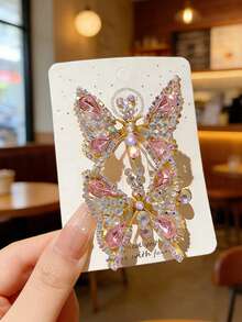 2 buc. agrafe de păr roz decorate cu strasuri și fluturi realiști, potrivite pentru purtare zilnică - Multicolor - Vizualizare 2