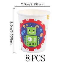 机器人主题一次性餐具套装，7/9英寸派对餐盘，一次性纸盘和纸杯，适用于节日、婚礼、订婚、生日、派对、庆祝活动 - 彩色 - 查看 10