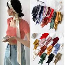 1pc Extra-Long 200cm Solid Color Thin And Narrow Silk Scarf For Women, Versatile As A Small Neck Scarf, Decorative Headband, Or Hair Tie/Ribbon. - 墨綠色 - 查看 2