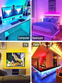 1 pieza Tira de luz LED inteligente, control remoto de 44 teclas, multicolor ajustable, adecuado para dormitorio, sala de estar, decoración del hogar, fiesta en la habitación, alimentado por USB, decoración navideña, iluminación de ambiente de bar, tira LED con control remoto, luces RGB, ajuste de color, respaldo autoadhesivo, aplicable para decoración de habitaciones/cocina/techo/juegos/fiesta (baterías no incluidas) - luz de color - Ver 9