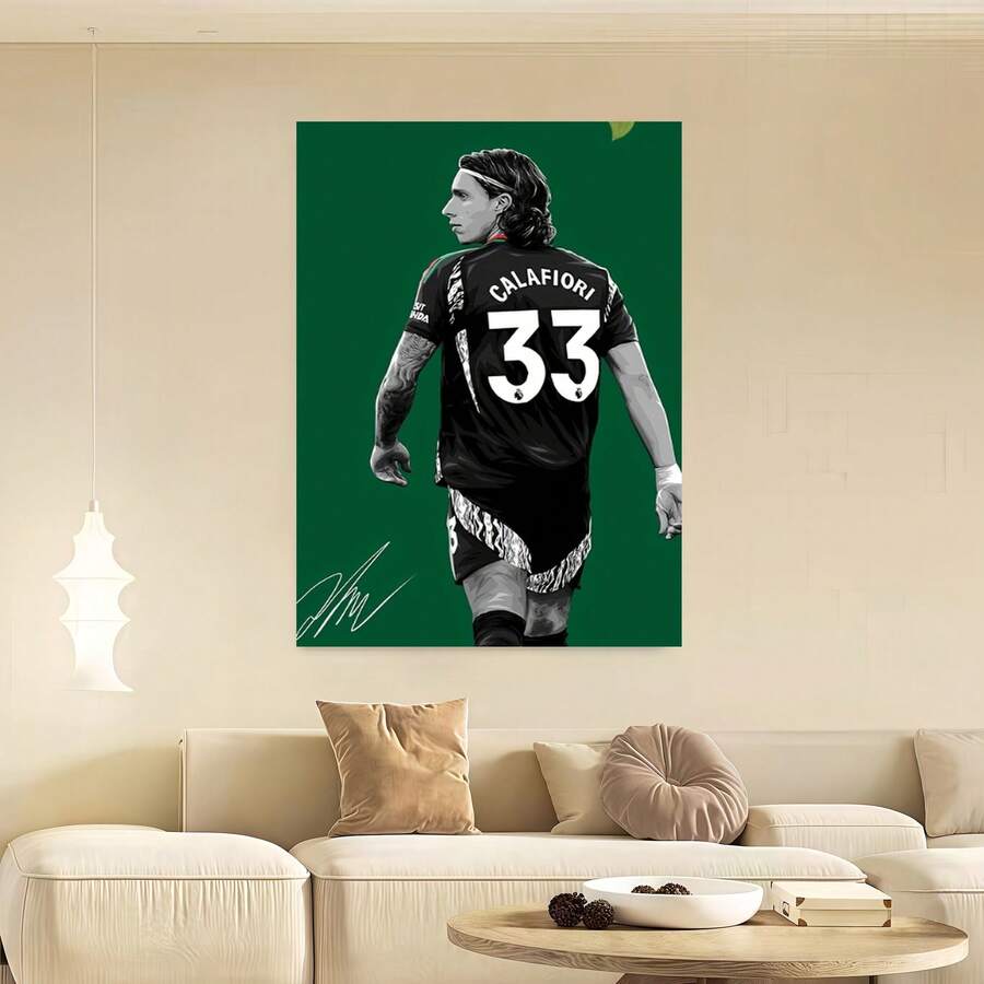 Framed 1pc 2D Flat Canvas - Italian Star Giovanni Calafiori Jersey Number 33 Portrait Art, Soccer Player Wall Decor For Cave, Bar, Game Room, Signature Style (Calafiori Name), 2D Flat, Perfect For Room Decor - Đóng khung - Xem 1