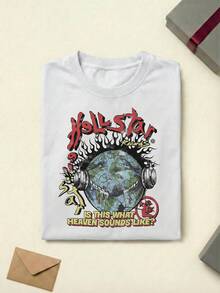 Hell Star Heaven On Earth Records Tee Acid Washed Shirt Unisex Couple Matching Boyfriend Style Hell Star Path To Paradise Text Retro Biker Badge Print Summer Outfits Cotton Graphic Tees Men Oversized T Shirt Summer Clothes Men Fall Clothes Men Winter Clothes - 白色 - 查看 3