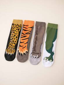 1/3/4 đôi tất cổ ngắn mới với họa tiết động vật dễ thương như bò, mèo, chân hổ, và các loại tất dài sáng tạo dành cho nam và nữ. - Nhiều màu - Xem 15