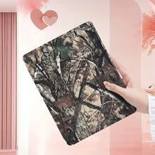 Camouflage Pattern Of Trees And Leaves Blending Seamlessly. This Stylish IPad Case Is Compatible With IPad And  Tab. Made Of TPU Silicone, It Offers Shock And Drop Protection And A Superior Feel. It's An Ideal Gift For Family, Friends, And Loved Ones, And A Perfect Choice For Christmas,Ipad Case,Valentine's Day - 米色 - 查看 1