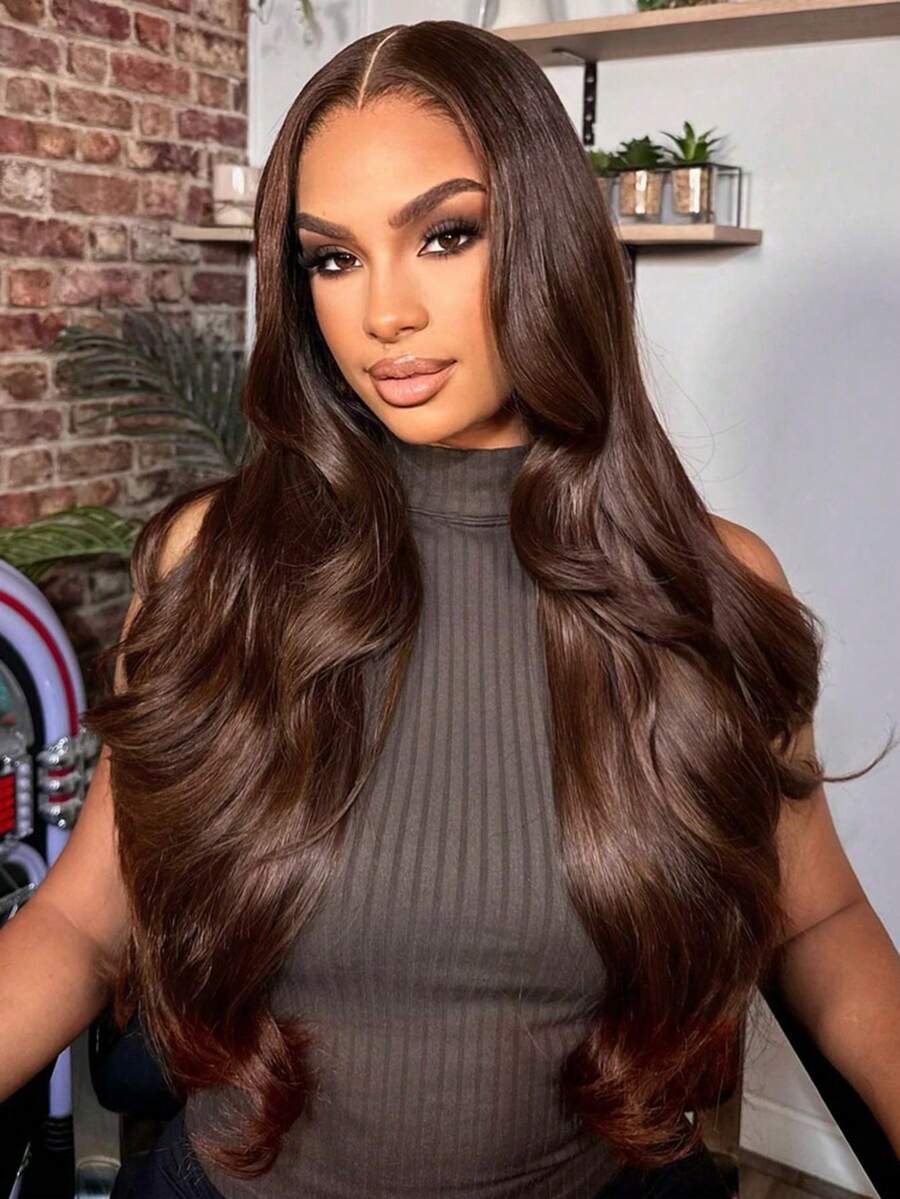 30 Inch Chocolate Brown Lace Front Wig 250 Density 13x4 HD Body Wave Human Hair Wig Pre Plucked Glueless Human Hair Lace Wig For Women With Baby Hair #4 Dark Brown Colored Human Hair Wigs Transparent Lace Frontal Wig  Brazilian Virgin Human Hair Wig For Women Natural Hairline With Baby Hair - S4 - 查看 1