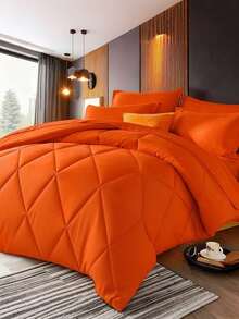 KTABEDDING 2/3PCS Minimalist Luxurious Diamond Grid Large Size Comforter Soft Microfiber Breathable Easy Care For All Seasons Bedding Set With Down Altemative Comforter And Pillowcases Large Size Bedroom Decor And Accessories Many Colors Available - 橘色 - 查看 4