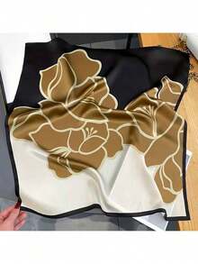 27.56inch Square Bohemian Floral Print Satin Scarf, Vintage Floral Pattern Polyester Soft Lightweight Elastic Hair Scarf Head Wrap Bandana Neck Shawl Bag Accessory For Christmas Wedding Party Vacation - Những bông hoa lớn màu xanh lam và cam - Xem 6