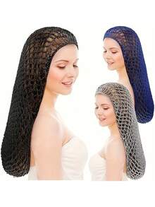 1个网状发网、1条针织围巾/帽子，外加1顶43厘米长的睡眠帽——非常适合编发和保护头皮。适用于马尾辫、盘发和各种发髻发型。（仅包含发网和帽子，不包含其他物品） - 彩色 - 查看 1