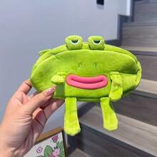 Cute Frog Plush Pencil Case - Large Capacity School And Office Storage Organizer With Vivid Eyes, Green Frog Design, Durable Fabric, Perfect For Back-To-School Essentials - Frog Bag - View 7