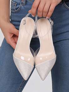 StellaMeli BEAUTIFUL PLASTIC AND PU HEEL SANDALS WITH RHINESTONE 9CM HEEL Stylish High Heels - Silver - View 1