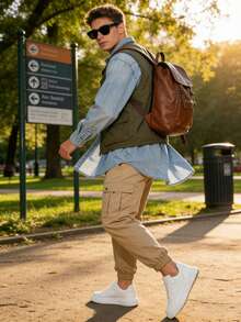Men's White Leather Sneakers, Chunky Sole Casual Shoes - Minimalist Fashion Gift For Him - 白色 - 查看 6